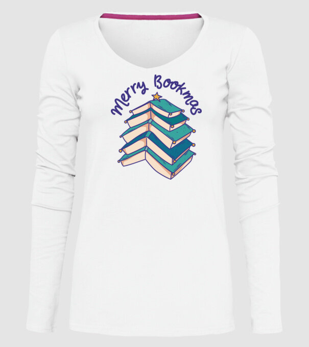 Merry Bookmas Crăciun cu cărți model alb pe tricou