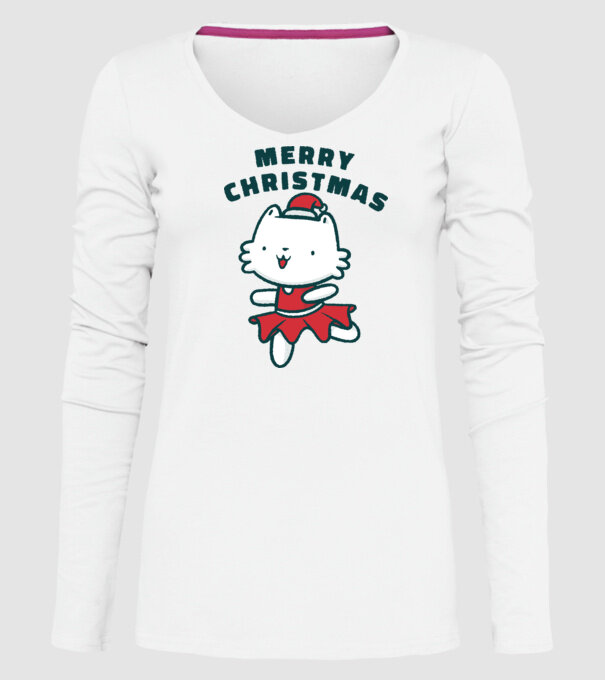 Pisică Merry Christmas model alb pe tricou