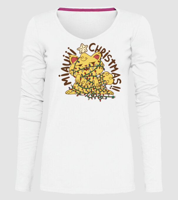 Miauiii Crăciun cu pisică model alb pe tricou