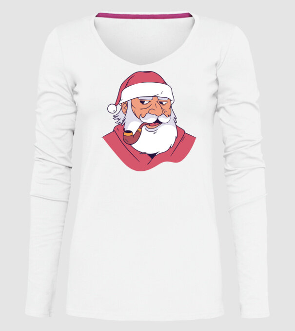 Moș Crăciun pipă model alb pe tricou