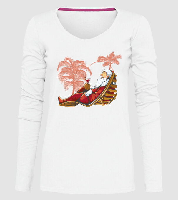 Moș Crăciun În vacanță model alb pe tricou