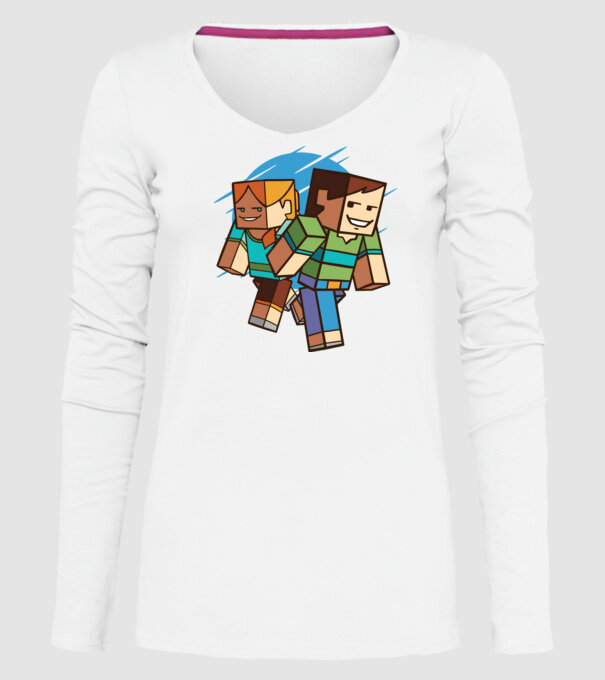 Caractere Minecraft model alb pe tricou