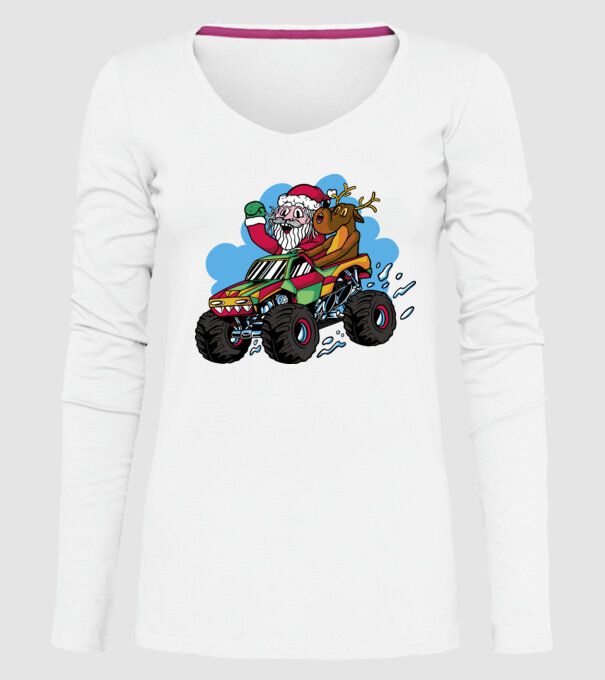 Monster Truck Moș Crăciun model alb pe tricou