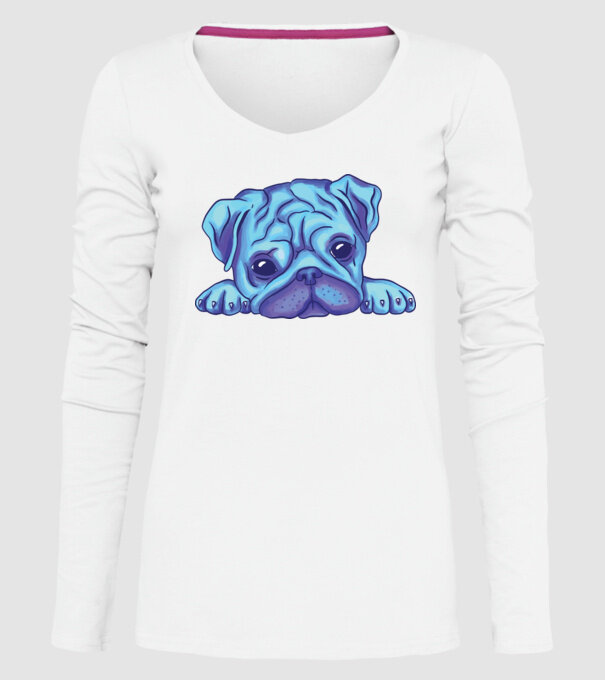 Cap de Mops acuarelă model alb pe tricou