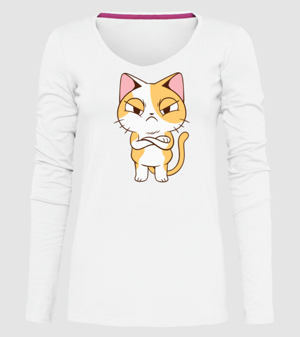 Pisică supărată model alb pe tricou
