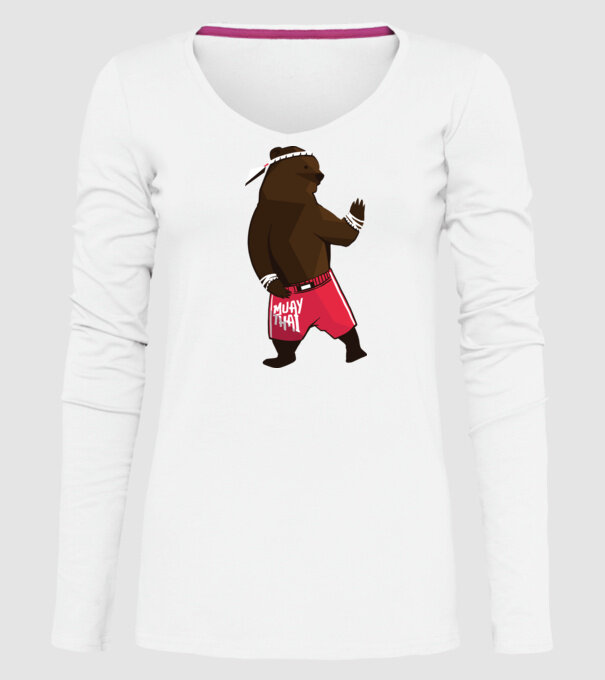 Urs Muay Thai model alb pe tricou