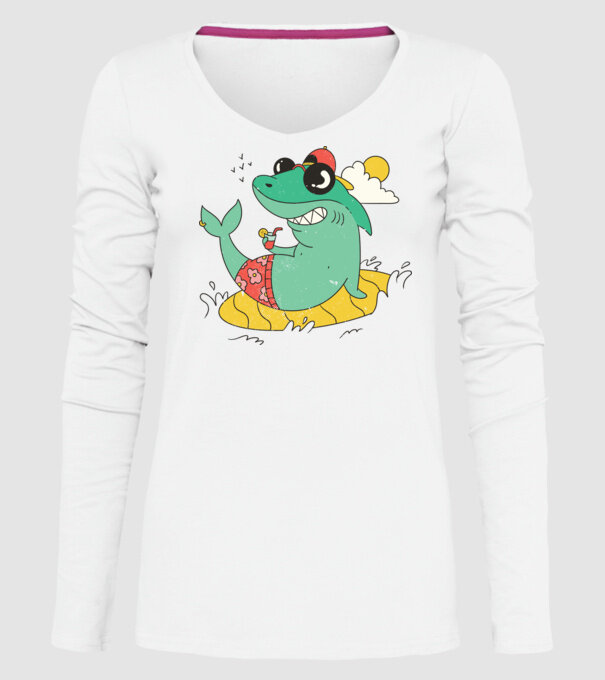 Rechin la plajă model alb pe tricou