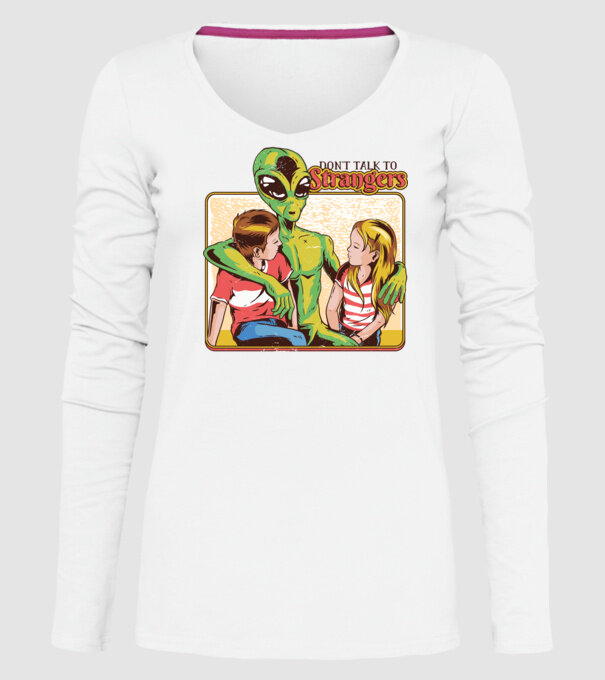 Nu vorbi cu străini tricou amuzant Alien model alb pe tricou