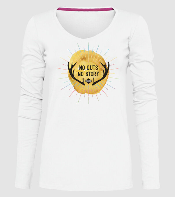 No guts no stories model alb pe tricou