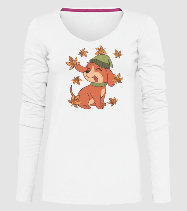 Câine Toamna model alb pe tricou