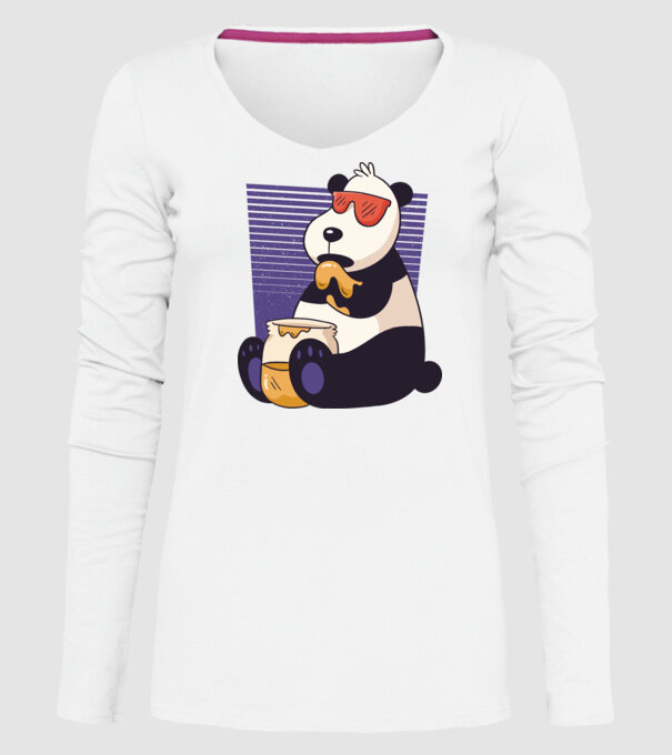Panda cu miere model alb pe tricou