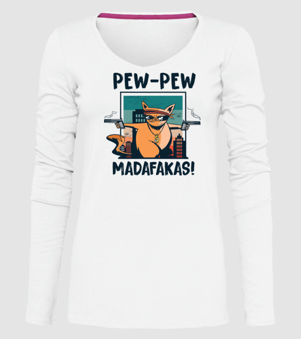 Pew Pew Pew Madafakas Pisică dark model alb pe tricou