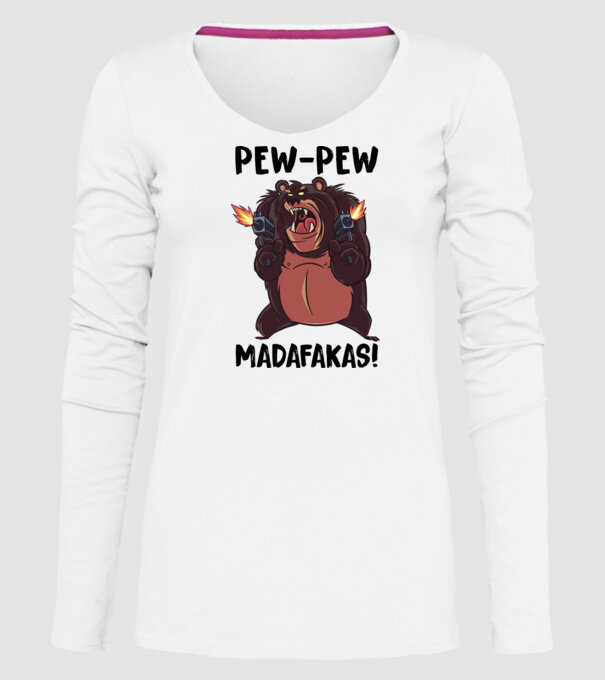 Pew Pew Pew Madafakas Urs alb model alb pe tricou