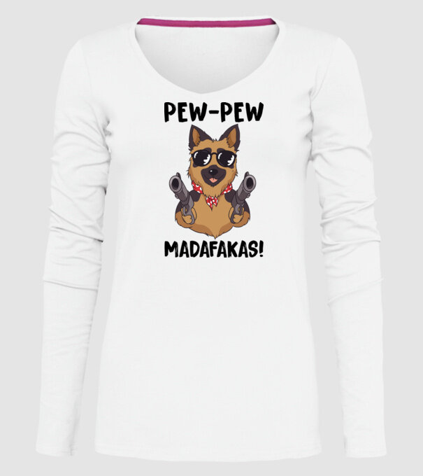 Pew Pew Pew Madafakas Ciobănesc german alb model alb pe tricou
