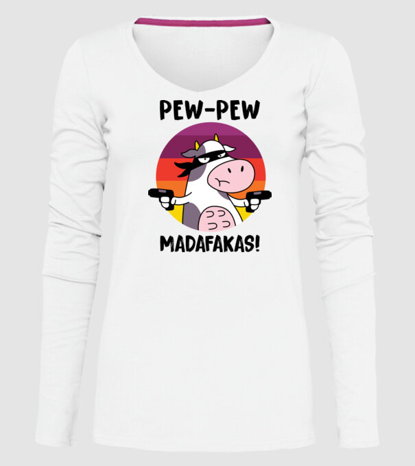 Pew Pew Pew Madafakas Vacă alb model alb pe tricou