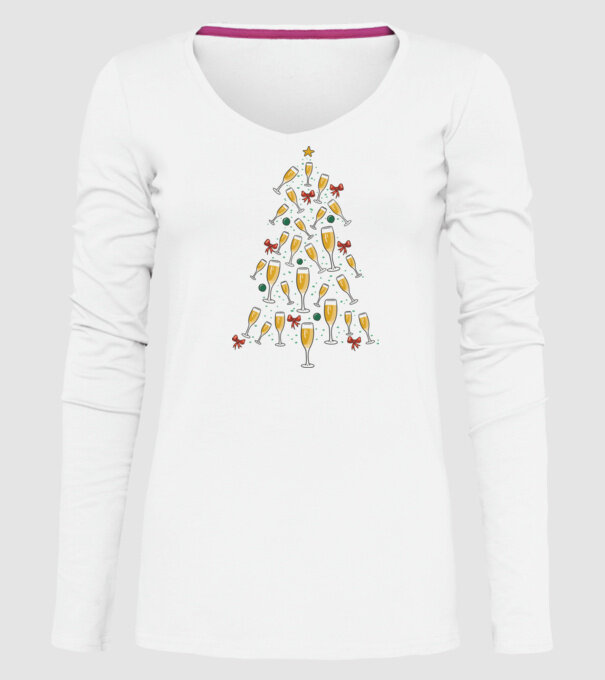 Pom de Crăciun cu Șampanie model alb pe tricou