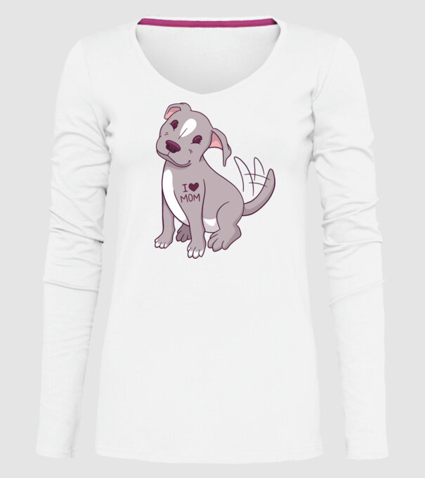 Pitbull - I Love Mom model alb pe tricou