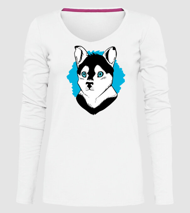 Câine Pomsky model alb pe tricou