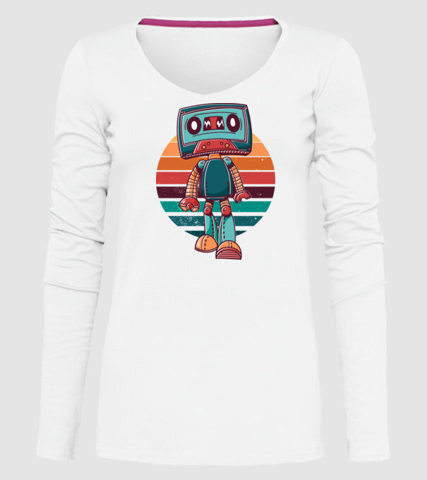Robot Casetă retro model alb pe tricou
