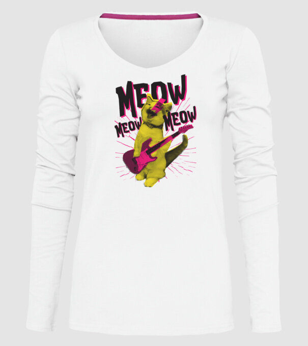 Pisică Rocker Meow model alb pe tricou