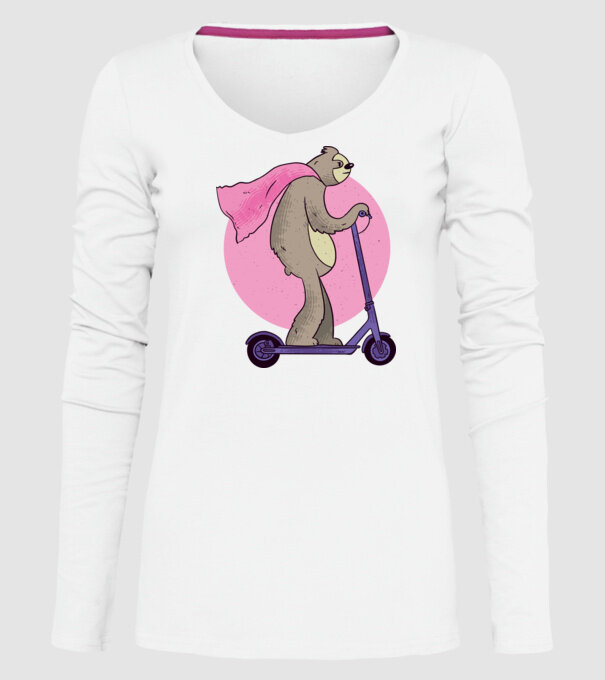 Leneș cu Trotinetă model alb pe tricou