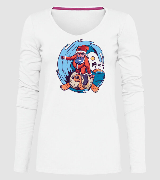 Santa Surf model alb pe tricou