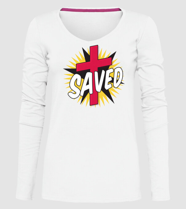 Saved Isus Cruce model alb pe tricou