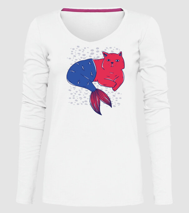 Pisică Sirenă model alb pe tricou
