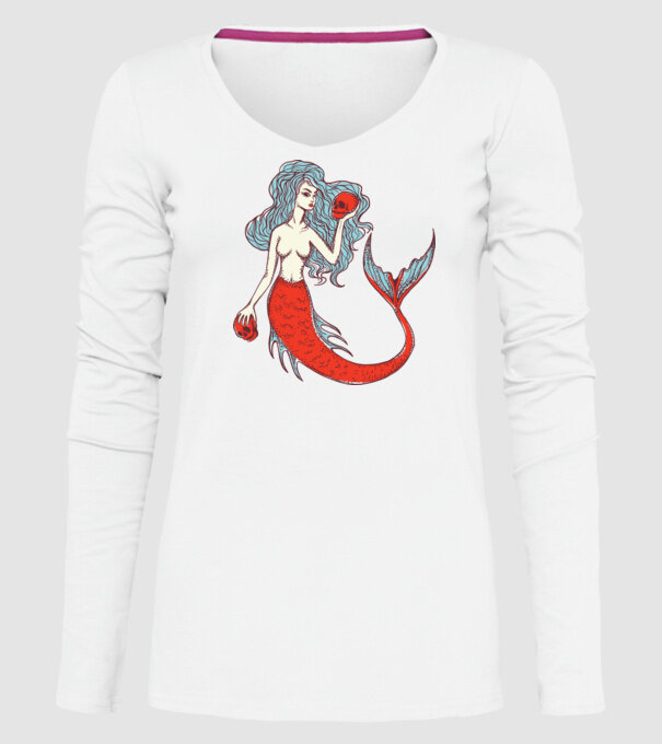 Sirenă cu craniu model alb pe tricou
