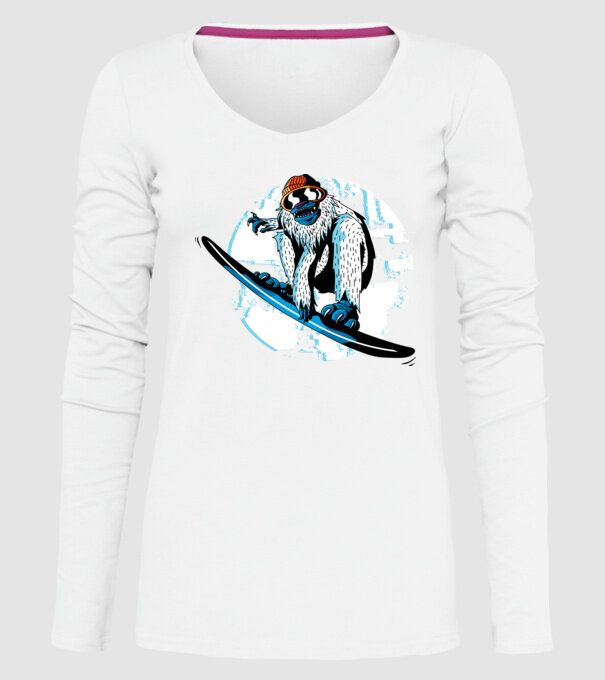 Yeti Snowboarder model alb pe tricou