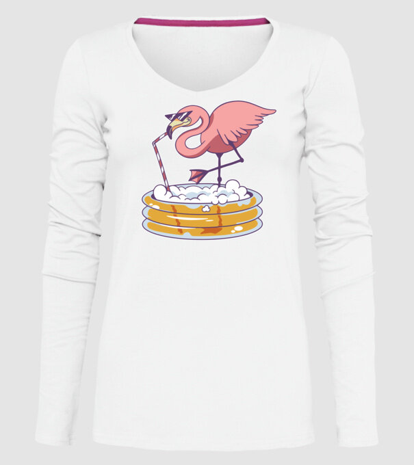 Flamingo cu bere model alb pe tricou