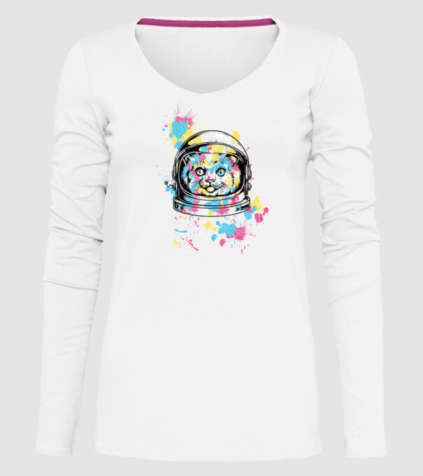 Space Cat model alb pe tricou