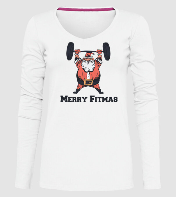 Moș Crăciun Halterofil model alb pe tricou