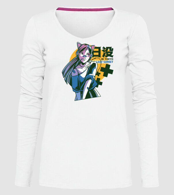 Fată Anime Sunset Tokyo model alb pe tricou