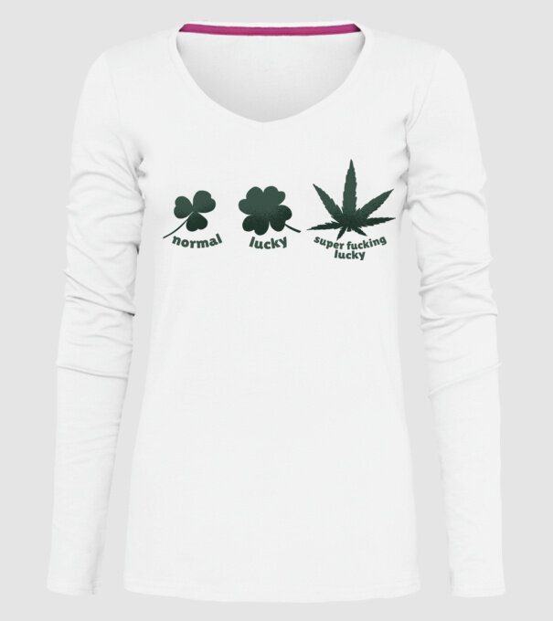 Super F*cking Lucky Cannabis model alb pe tricou