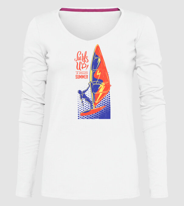 Surfs up this summer model alb pe tricou