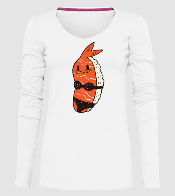 Sushi în bikini model alb pe tricou