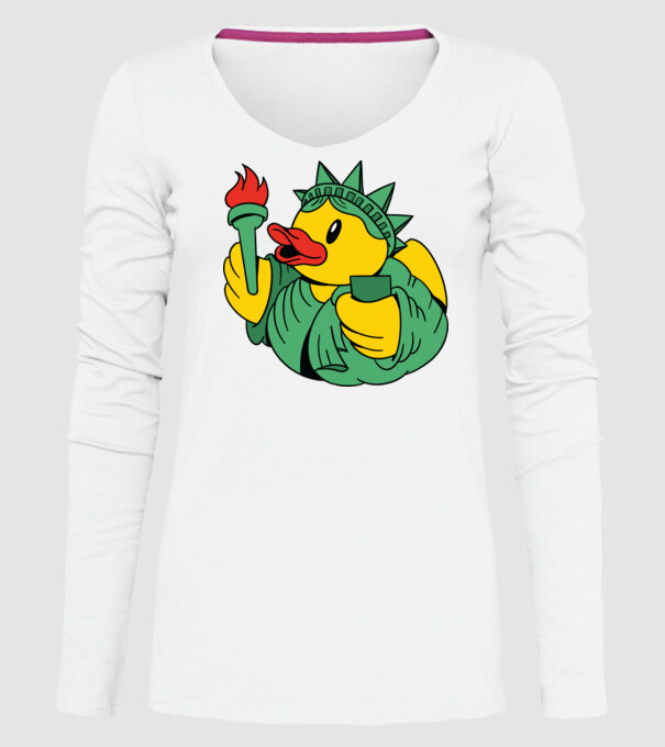 Rățușcă de cauciuc Statuia Libertății model alb pe tricou