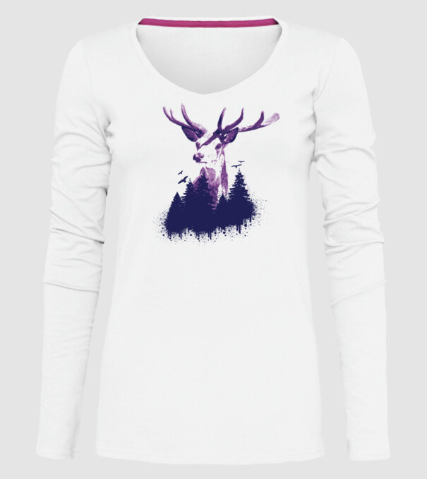 Siluetă cerb model alb pe tricou