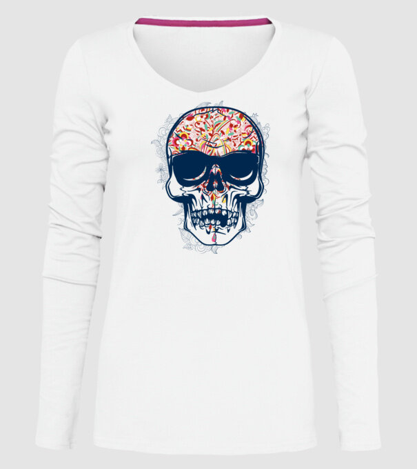 Craniu colorat model alb pe tricou