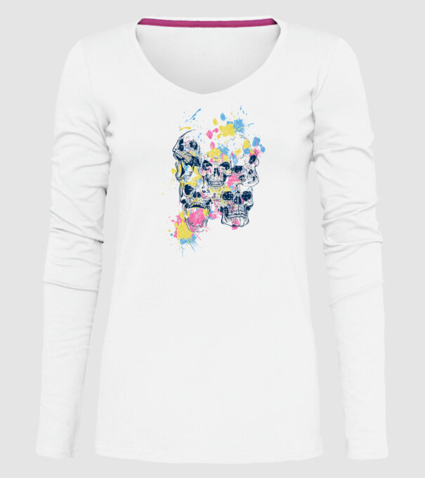 Cranii colorate model alb pe tricou