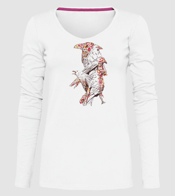Păsări colorate model alb pe tricou