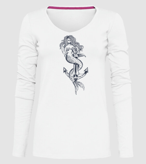 Ancoră sirenă model alb pe tricou