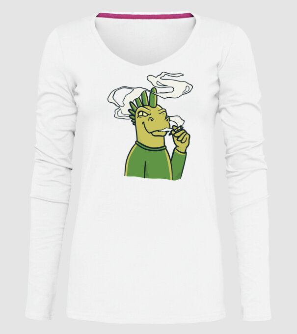 Dinozaur fumător model alb pe tricou