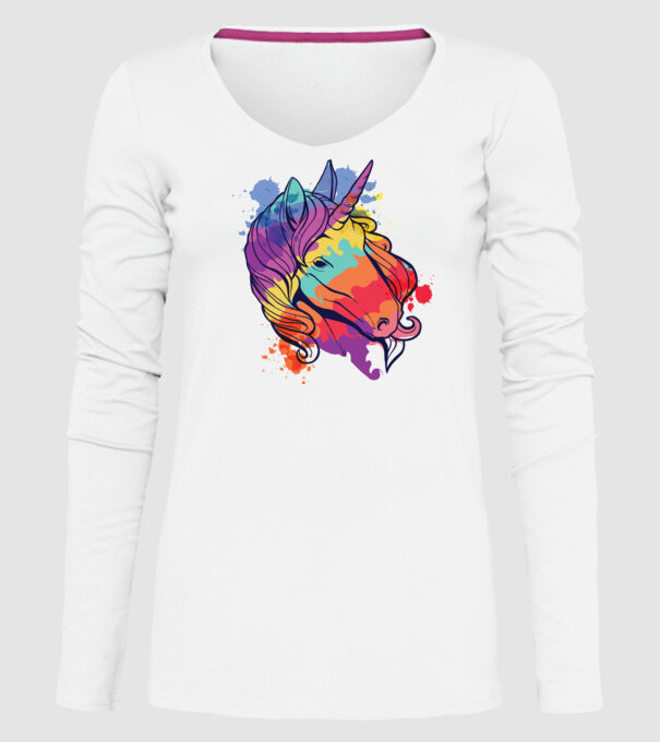 Curcubeu colorat Unicorn tricou model alb pe tricou