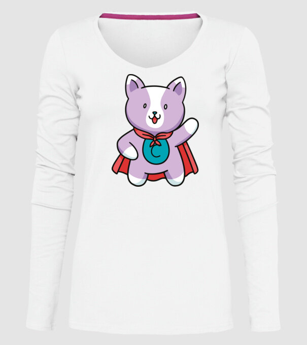 Pisică Supererou model alb pe tricou