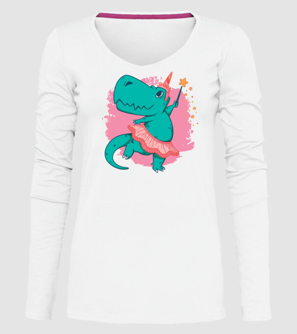 T-rex Balerină model alb pe tricou