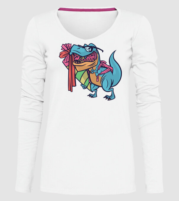 Elev T-rex model alb pe tricou