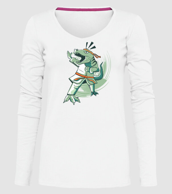 T-rex Karate model alb pe tricou
