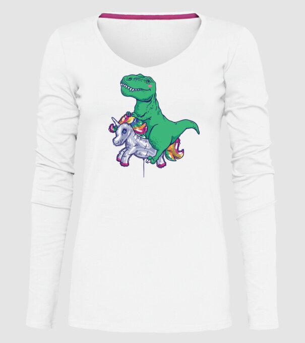 T-rex pe Unicorn balon model alb pe tricou